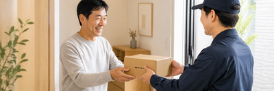 完成したシューズをご自宅へお届けする様子